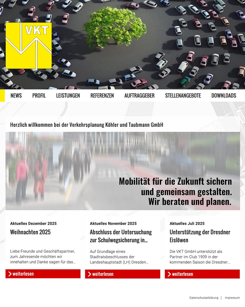 Website der VKT GmbH für Verkehrsplanung und Verkehrstechnik